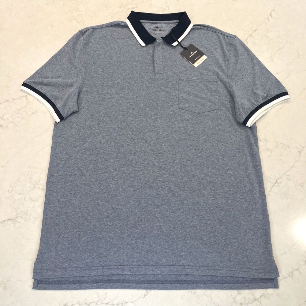 The Normal Brand NEW Mens Small Active Puremeso Tipped‎ Polo Navy Lake Blue